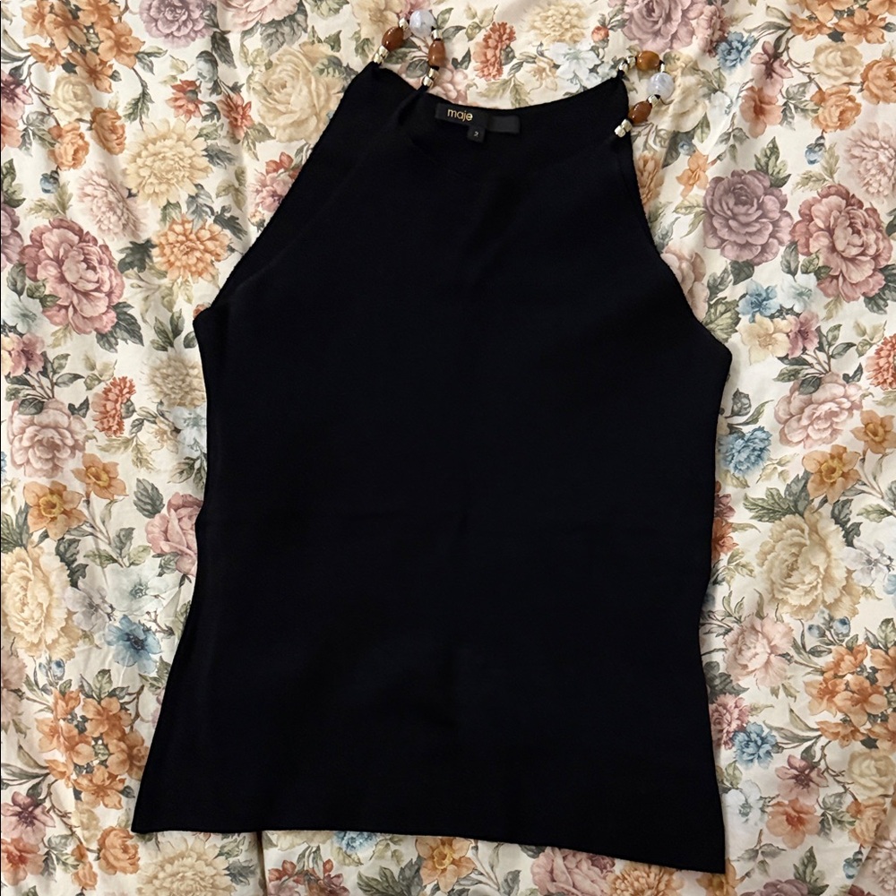 Maje Black Tank Top with Silver Accents